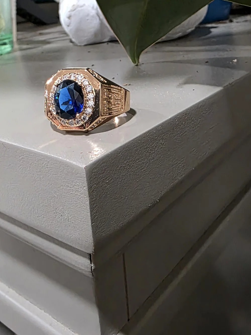 Men's 14 Gold-Plated Ring with Blue Center Stone